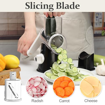 Cambom Rotary Cheese Grater Hand Crank Cheese Shredder for Fresh Cheese, Vegetable, Nuts,Non-slip Suction Base, Five Blades, Black - color: Black, size: 5 BLADES