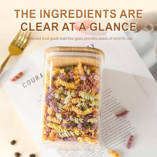 3-Pack Square Glass Containers with Bamboo Lids, 32 fl oz/720ml Airtight Canister Set, Clean Elegant Storage Jars for Candy, Coffee, Tea, Sugar, Flour, Cookies, Spices - color: square-3pcs- 32 oz