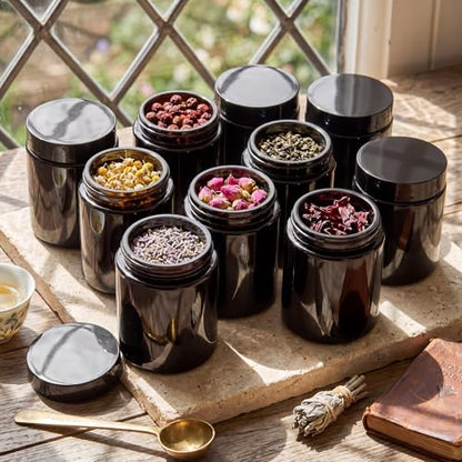 Domensi 36 Pcs Bulk 6oz Glass Jars with Lids Leakproof Round Airtight Empty Cosmetic Jars with Inner Liners Lid for Storing Lotions Spices Ointments Food Storage (Black) - color: Black