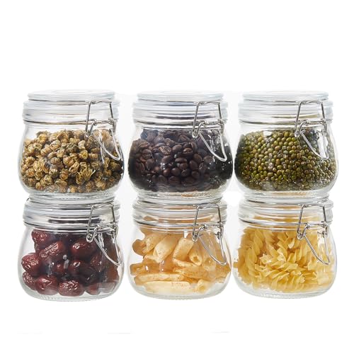 BJONKZ 6 Pack 17 oz Glass Jars with Airtight Lids – Food Storage Containers with Preserving Seal Wire Clip Fastening, Glass Canisters for Kitchen Canning Flour, Cereal, Sugar, Beans (17oz*6) - size: 17oz*6