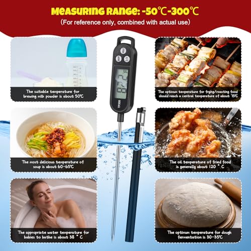 Copkim 12 Pcs Instant Read Meat Thermometer with Long Probe 9.65 Inch Kitchen Cooking Food Candy Waterproof Digital Thermometer for BBQ Water Milk Yogurt Liquid Cooking (Black,White,Red) - color: Black, White, Red