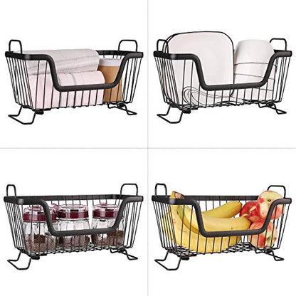 LOTTS Stackable Wire Basket, Metal Pantry Basket, Storage Organizer Bin with Handles, Fruit Basket for Kitchen Cabinets, Pantry, Closets, Bedrooms, Bathrooms (12.66.57.6") - 3 Pack - size: 3 Pack