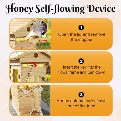 Bee Hive,Auto-Harvest Honey Beehive Wooden Box,Auto Bee Hives Boxes Starter kit with with Observation Chamber,Beehives and Supplies Starter Kit for Beekeepers