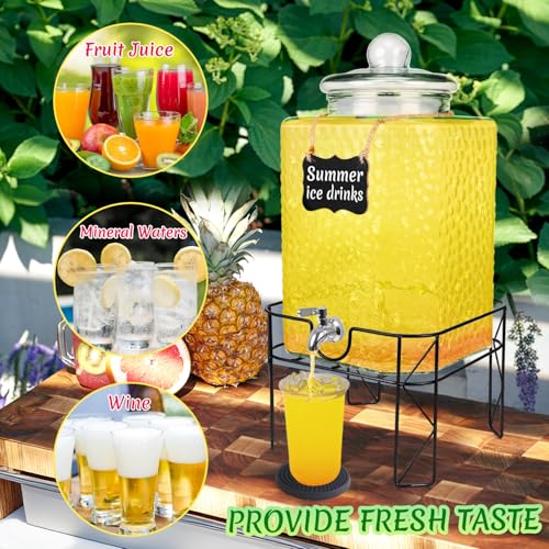 4.6 Gallon Glass Beverage Dispenser with Stand Beverage Dispensers with Stanless Steel Spigot Hanging Chalkboard Signs Drip Trays Drink Juice Dispenser with Lids for Party Wedding Kitchen