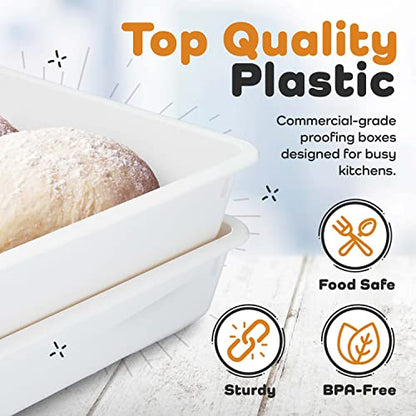 GSM Brands Pizza Dough Proofing Box - Stackable Commercial Quality Trays with Covers (17.25 x 13 Inches) - 2 Trays and 2 Covers