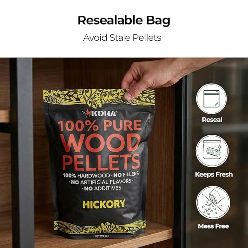 Kona 100% Hickory Smoker Pellets, Intended for Ninja Woodfire Outdoor Grill, 2 lb Resealable Bag - size: 2 pounds