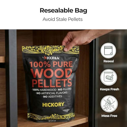 Kona 100% Hickory Smoker Pellets, Intended for Ninja Woodfire Outdoor Grill, 2 lb Resealable Bag - size: 2 pounds