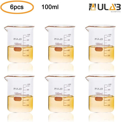ULAB Scientific Glass Beaker Set, Vol.100ml, Shot Glass, 3.3 Borosilicate Griffin Low Form with Printed Graduation, Pack of 6, UBG1014 - style: Vol.100ml,Pack of 6