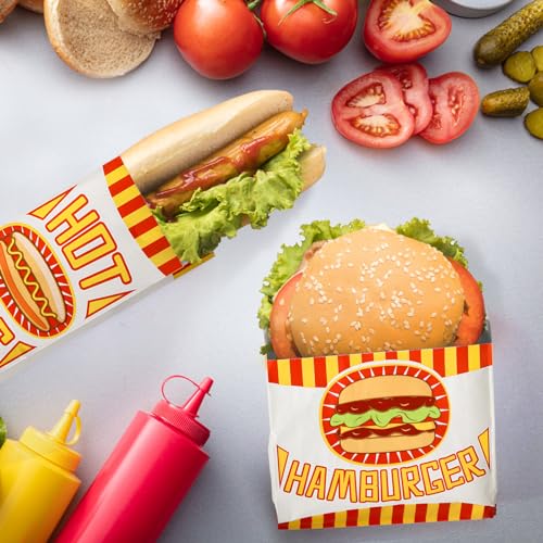 Yarlung 300 Pack Hot Dog Bags and Hamburger Wrappers Set, Grease-proof Food Wrapper Warming Foil Hot Dog Sleeves Retain Heat for Popcorn, Sausages, Party, Snack Bar