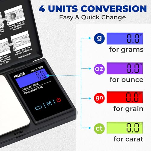 American Weigh Scales Series Digital Pocket Weight Scale Accurately Measures, Backlit LCD Display 250g x 0.1g, (Black), AWS-250-BLK - color: Black, size: 250g x 0.1g