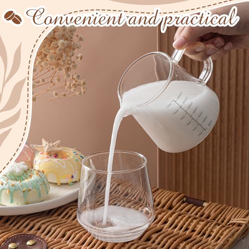 Honeydak 1 Pack 12oz Espresso Measuring Cup, Heat Resistant Glass Milk Frothing Pitcher with V-shaped Spout, Coffee Shot Glass for Latte, Microwave Dishwasher Safe, Gift for Dad Coffee Lovers