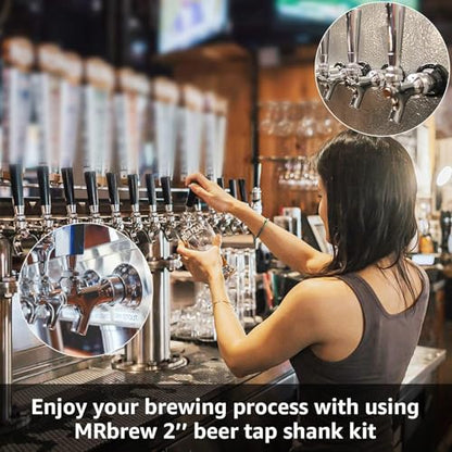 MRbrew Draft Beer Shank Faucet Kit, 1-1/2'' Beer Shank No Leak 1/4'' Beer Line Nipple Barb Fitting Beer Shank Tap for Kegerator Brewing with Self-Closing Beer Tap, Stainless Steel Core for Beer Party - size: 1-1/2''