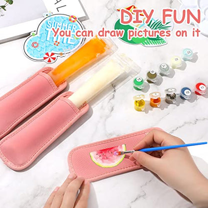 JANYUN Ice Pop Sleeves, 24 Pack Sublimation Blanks Popsicle Holder Reusable Freezer Pop Holders Bags Neoprene Popsicle Holders for Kids Adults Heat Press Transfer - color: Pink