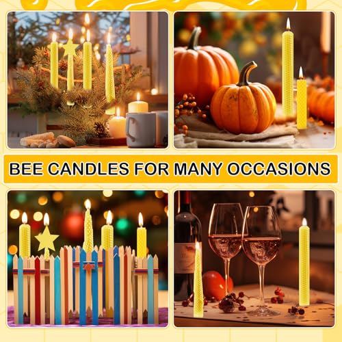 Moinchore 24 Pcs Beeswax Making Kit, 8 x 8 Inch Vibrant Colors Beeswax Sheet for Making with 1 Roll Cotton Wick, DIY Craft Rolling Supplies for Christmas Handmade Crafts Gift(Yellow)