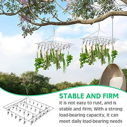 4Pcs Hanging Drying Rack for Herb with 30 Stainless Steel Clip Dryer Hook | Space Saving, for Fresh Herb, Flower Bud, Plants, Culinary Dry Rack, Clothes Laundry - style: Square