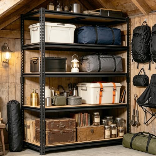72" H Heavy Duty Garage Shelving, 2400LBS Capacity 5-Tier Storage Shelves,Adjustable Industrial Metal Garage Shelves for Basement Pantry Kitchen Warehouse, 16" D x 36" Wx72 H,Black - size: 16"D x 35.5"W x 72"H