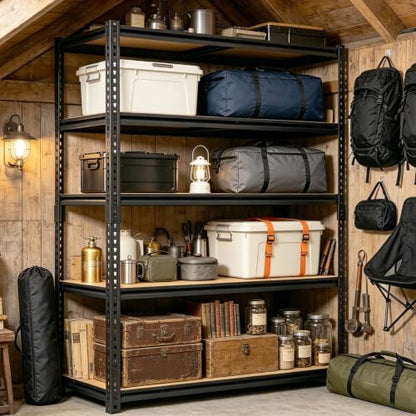 72" H Heavy Duty Garage Shelving, 2400LBS Capacity 5-Tier Storage Shelves,Adjustable Industrial Metal Garage Shelves for Basement Pantry Kitchen Warehouse, 16" D x 36" Wx72 H,Black - size: 16"D x 35.5"W x 72"H