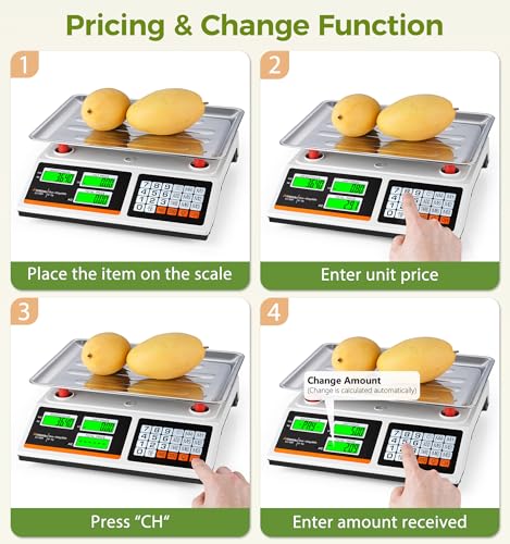 Atogou 1g Resolution Price Computing Scale with Dual-Sided Display, 88lb Commercial Food Kitchen Scale with Preset Price Keys, Plug-in or rechargeable,for Produce, Farmers Markets, Meat(Not for Trade)
