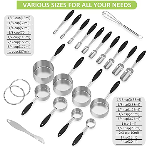 Measuring Cups and Measuring Spoons Set, Wildone Stainless Steel 8 Measuring Cups, 10 Measuring Spoons, 1 Leveler 1 Whisk & 5 Mini Spoons, for Dry and Liquid Ingredient - 25 Piece Black - color: Black, size: Set of 25