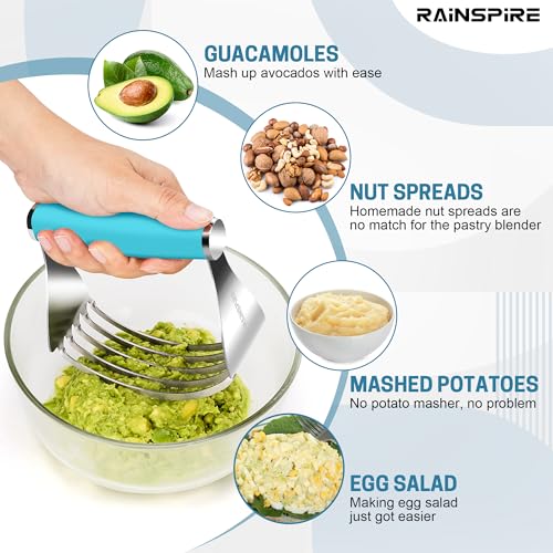 Rainspire XL Pastry Cutter For Baking, Heavy Duty Pastry Blender Stainless Steel, Thick Sharp Blades Dough Blender, Dough Cutter Butter Cutter Pastry for Easy Mixing, Dishwasher Safe, Blue - color: Blue