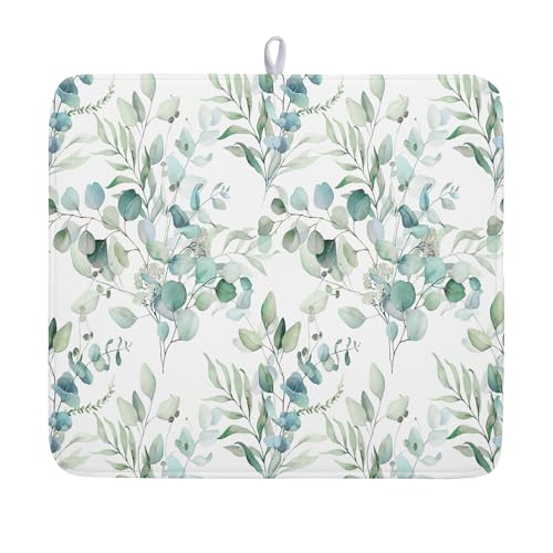 Watercolor Sage Leaves Dish Drying Mats for Kitchen Counter 16x18 Inch,Spring Leaves Kitchen Drying Mat,Sage Herbs Dishes Pad Dish Drainer Rack Mats Absorbent Fast Dry Kitchen Accessories - color: Sage Green Leaves, size: 16" x 18"