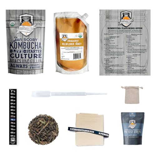 1 Gallon Jun Kombucha Starter Kit - Includes USDA Organic Jun SCOBY & Starter Tea + Ingredients To Start Brewing Your Own Jun Tea * Jar Not Included *