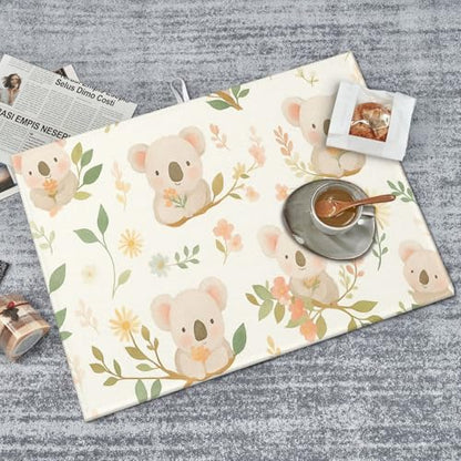 Cute Cartoon Koala on Blossom Branch Dish Drying Mat for Kitchen Counter Microfiber Absorbent Reusable Washable 18x24in - color: Cute Cartoon Koala On Blossom Branch