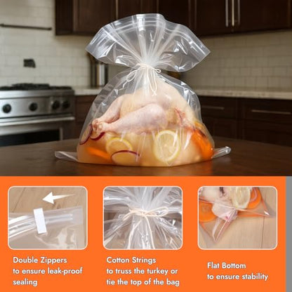 4 Pack Large Turkey Brine Bags | 26"×22" | Thickened Brining Bag | Holds up to 35lbs | Double Zippers Seal | Heavy Duty Brine Bags for Meat | Thanksgiving & Holiday Feast Essential - size: 4 Pack
