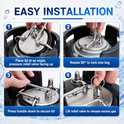 Corny Keg Lid Replacement with 304 Stainless Steel Pressure Relief Valve and O-Ring, Cornelius Keg Lid for Homebrew Beer, Soda Keg, Carbonation Keg