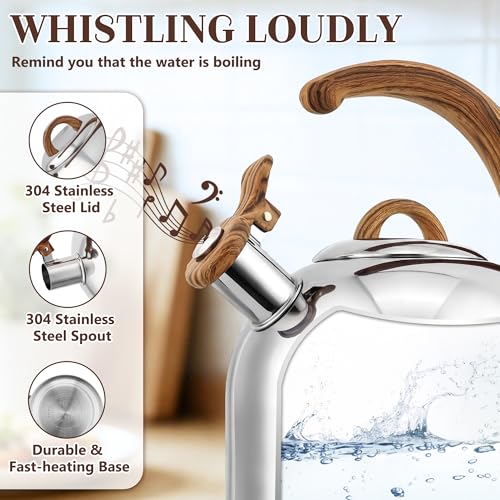 Harriet Tea Kettle Whistling Stovetop Tea Pot, 3.1QT Food Grade Stainless Steel Kettle for Boiling Water Coffee or Milk(Stainless Steel) - color: Stainless Steel