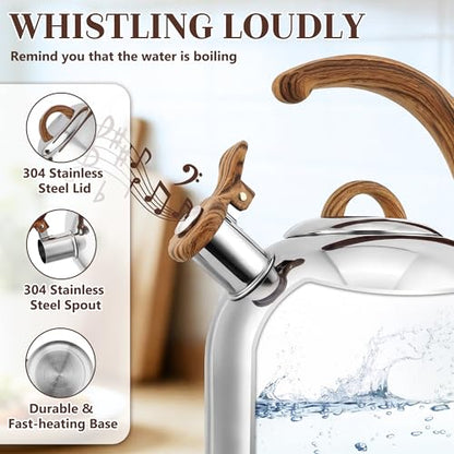 Harriet Tea Kettle Whistling Stovetop Tea Pot, 3.1QT Food Grade Stainless Steel Kettle for Boiling Water Coffee or Milk(Stainless Steel) - color: Stainless Steel