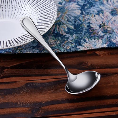 KEAWELL Premium 7.1" Verona Gravy Ladle, 18/10 Stainless Steel, Heavy-Duty with Deep Bowl, High-Polished Finish, Ergonomic Handle for Smooth Pouring, Dishwasher Safe (1, 7.1" Gravy Ladle) - size: 7.1" Gravy Ladle