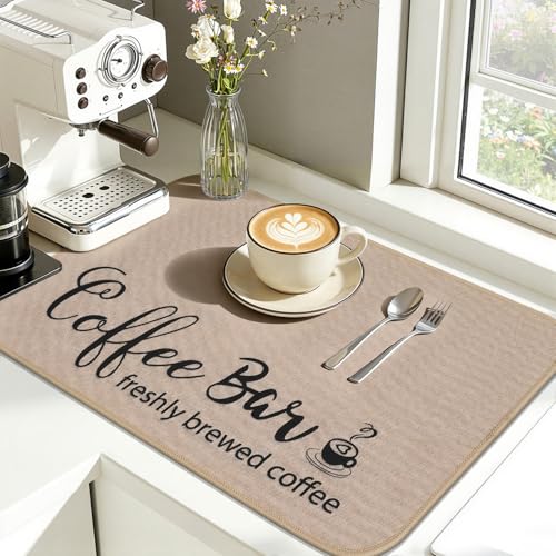 Findosom Dish Drying Mat, 12"x 20" Super Absorbent & Hide Stain Coffee Mat, Cuttable Drying Mat for Kitchen Counter, Coffee Bar Accessories, Under Dish Rack, Coffee Maker, Espresso Machine, Linen - color: Linen, size: 12" X 20"