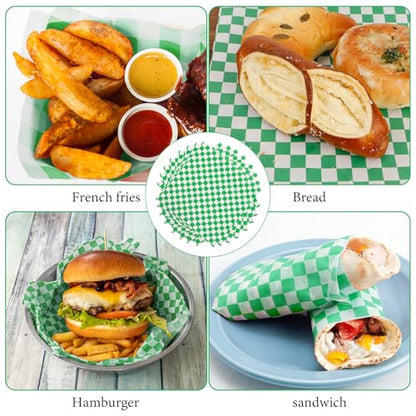 200 Pcs Wax Paper Sheets for Food Deli Wrap Paper Sheets 8.5x8.5"Food Basket Liners Checkered Square Sandwich Wraps for Burgers Bread Restaurant Barbecue Picnic(Green) - color: Green