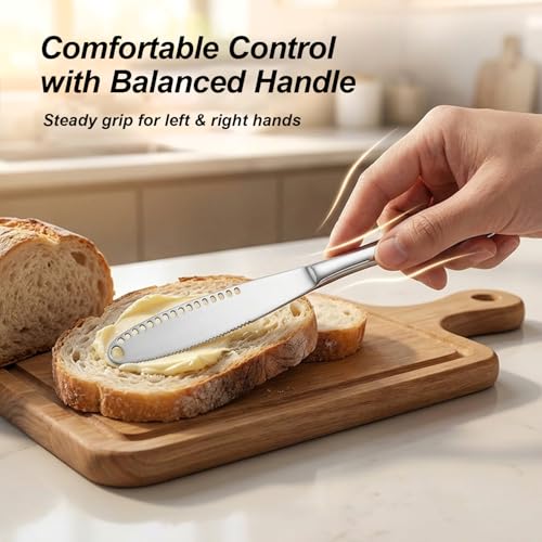 2PCS Upgraded 3-in-1 Butter Knife Spreader and Curler,Professional Stainless Steel Butter Grater for Cold Butter, 8.07 Inch Butter Slicer with Holes for Bread Cheese Jam, Silver