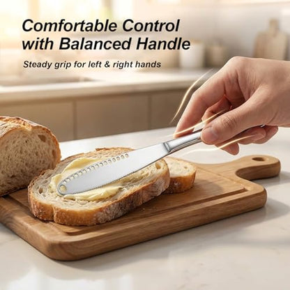 2PCS Upgraded 3-in-1 Butter Knife Spreader and Curler,Professional Stainless Steel Butter Grater for Cold Butter, 8.07 Inch Butter Slicer with Holes for Bread Cheese Jam, Silver