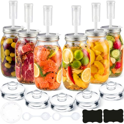 Honeydak 6 Pack Fermentation Kit, 50 oz Fermentation Jars with Fermenting Weights and Airlocks, Stainless Steel Lids, Pickle Jar for Sauerkraut, Vegetables and Other Fermented Foods - size: 50 oz