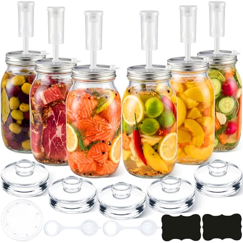 Honeydak 6 Pack Fermentation Kit, 50 oz Fermentation Jars with Fermenting Weights and Airlocks, Stainless Steel Lids, Pickle Jar for Sauerkraut, Vegetables and Other Fermented Foods - size: 50 oz