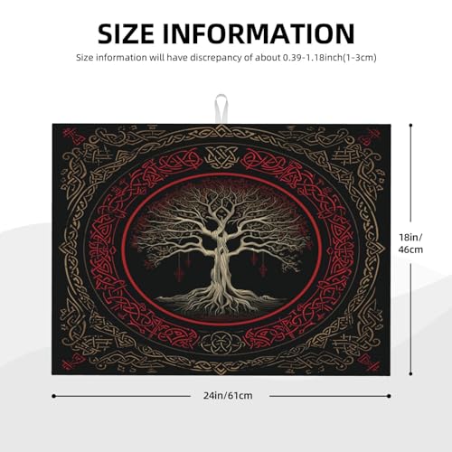 Kitchen Drying Mat for Countertop Gothic Tree Of Life Design Non-Slip Kitchen Counter Mat for Dishes Glassware - color: Red Gold