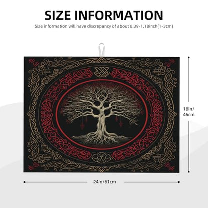 Kitchen Drying Mat for Countertop Gothic Tree Of Life Design Non-Slip Kitchen Counter Mat for Dishes Glassware - color: Red Gold