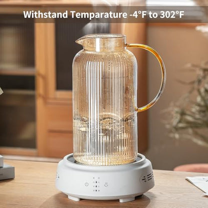 Buaic 2 PACK Glass Pitcher with Lid, 68 oz/ 2 Liter Amber Classic Vertical Stripes Water Pitcher,Glass Water Carafe for Cold Brew, Coffee, Lemonade, Iced Tea,Beverage, Heat Resistant Water Glass Jug - color: Amber, size: 2L-2 PACK