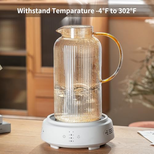 Buaic Glass Pitcher with Lid, 68 oz/ 2 Liter Amber Classic Vertical Stripes Water Pitcher,Glass Water Carafe for Cold Brew, Coffee, Lemonade, Iced Tea,Beverage, Heat Resistant Water Glass Jug - color: Amber, size: 68 Ounces