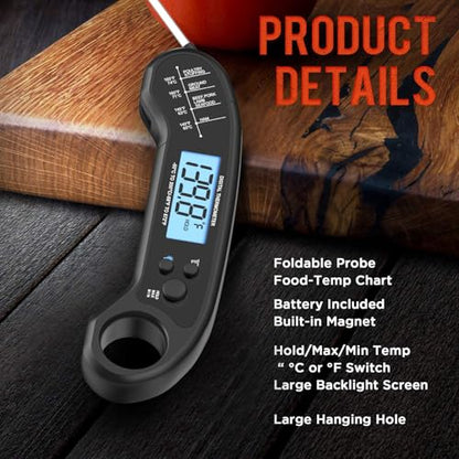 Meat Thermometer Digital, Instant Read Meat ThermometerI for Grill and Cooking, Waterproof Food Thermometer for Kitchen and Outside, BBQ, Turkey, Candy, Liquids, Beef - color: Black