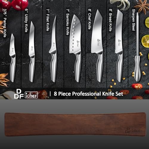 DDF iohEF Knife Set with Knife Strip, 8 Piece Professional Kitchen Knife Set, Japanese High Carbon Stainless Steel Chef Knives Set with Magnetic Knife Holder for Wall - color: 8PCS Kitchen Knives