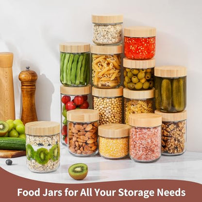 DRKIO 24 Oz Overnight Oats Containers with Bamboo Lids - 4 Pack Glass Storage Jars with Airtight Lids Wide Mouth Mason Food Jars Great for Meal Prep Salad Chia Pudding Snacks Yogurt Sugar Spice - color: 24 Oz - Natural