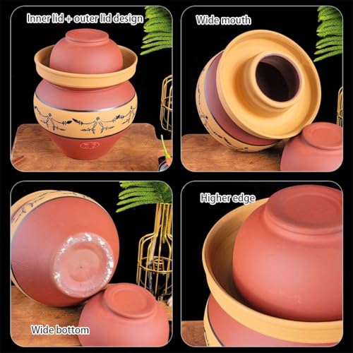 Old-Style Unglazed Fermentation Tank, Water-Sealed Kimchi Jar, High-Temperature Fired Kaolin, Double-lid Design(6.5kg/229.3oz) - size: 6.5kg/229.3oz