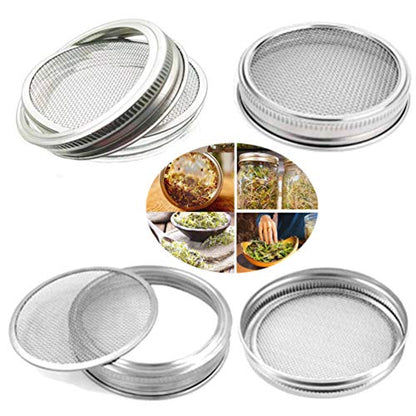 Sprouting Jar Lid (32oz Glass Jars) with 4 Pack Stainless Steel Sprouting Stands for Wide and Wide Mouth Mason Jar for Growing Organic Sprouts, Stainless Steel