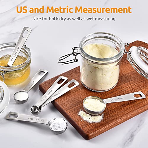 Measuring Spoons: U-Taste 18/8 Stainless Steel Measuring Spoons Set of 8 Piece: 1/8 tsp, 1/4 tsp, 1/3 tsp, 1/2 tsp, 3/4 tsp, 1 tsp, 1/2 tbsp & 1 tbsp Dry and Liquid Ingredients - size: L-8 pcs