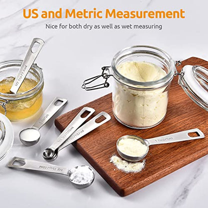 U-Taste 18/8 Stainless Steel Measuring Spoons Set: 7 Piece - 1/8, 1/4, 1/2, 3/4 tsp, 1 tsp, 1/2 & 1 tbsp for Dry & Liquid Ingredients - size: M-7 pcs