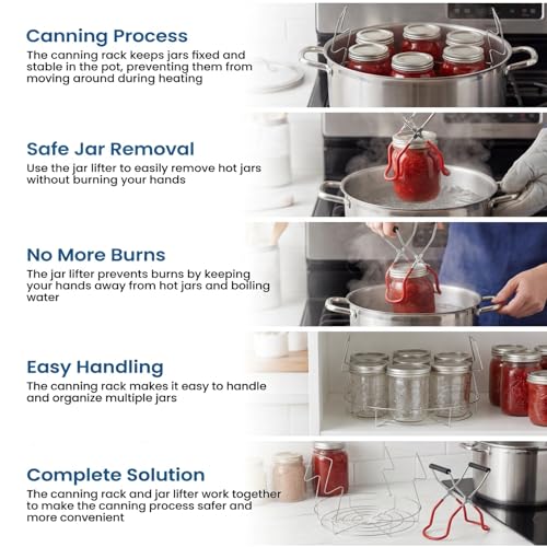 2pcs 10 Inch Stainless Steel Canning Rack with Jar Lifter Tongs Set - Heavy Duty Canning Basket for Water Bath Canner & Pressure Canner - Fits Stock Pot, Mouth Quart Jars for Home Canning (10 inch) - size: 10 inch